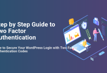 An illustration demonstrating Two Factor Authentication for WordPress login security, featuring digital devices, security icons, and a step-by-step guide concept.