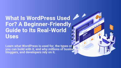User building a WordPress website on a laptop, showing design elements and code tools, highlighting its beginner-friendly uses.