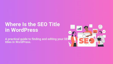 Team optimizing SEO titles in WordPress, featuring 'Where Is the SEO Title in WordPress' text and an illustration of people collaborating on 'SEO' on a screen.