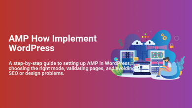 AMP WordPress guide illustration: person on laptop with servers and cloud, for setup, validation, and SEO.