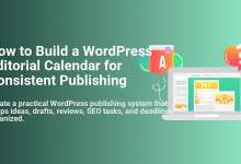 Laptop with content plan and calendar, illustrating a WordPress editorial calendar for consistent content publishing and organization.