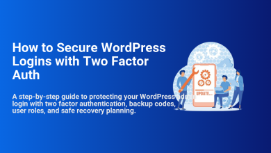 Illustration of a team securing WordPress logins with Two Factor Auth on a mobile device, showing gears, updates, and collaborative management.