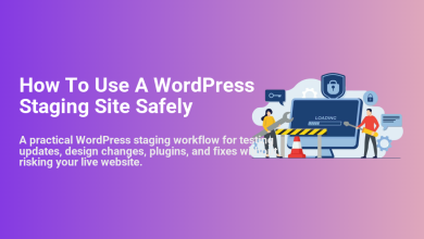 Illustration: Team testing WordPress site updates, plugins, and design changes on a staging environment for safe deployment.