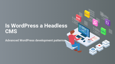 Developer coding on a computer with PHP, C++, and CSS icons, exploring if WordPress is a headless CMS for advanced development patterns.