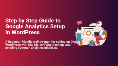 Step-by-step guide to Google Analytics setup in WordPress, illustrating GA4 and Site Kit integration with people analyzing website data.