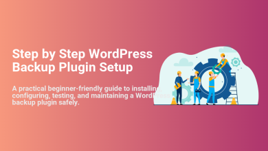 A team of cartoon workers in hard hats and overalls collaborating to assemble or maintain large gears, symbolizing the step-by-step setup of a WordPress backup plugin.